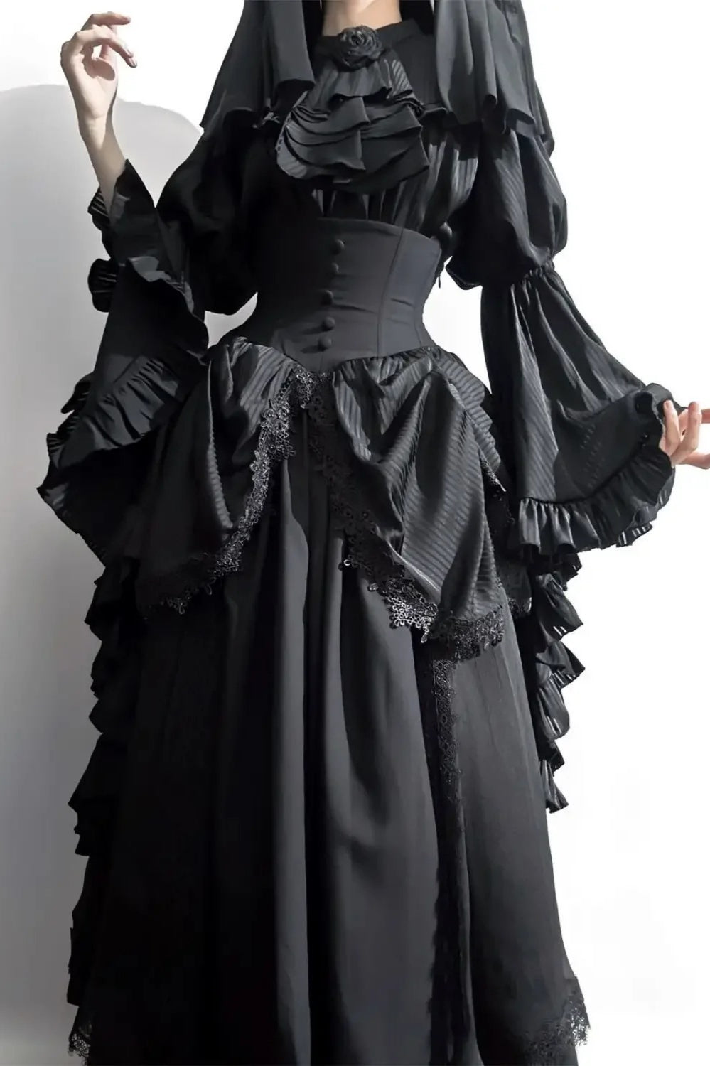 Gothic Light Lolita Long Flying Sleeve Vintage Blouse & Skirt Two Piece Set