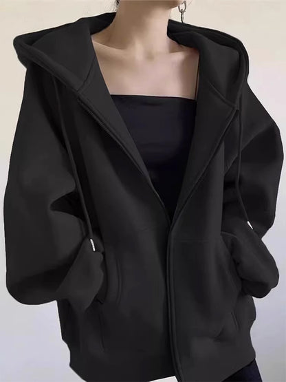 Slouchy Loose Cardigan Zip Up Hoodie