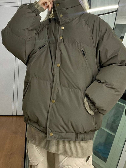 Solid Slant Pocket High Neck Jacket