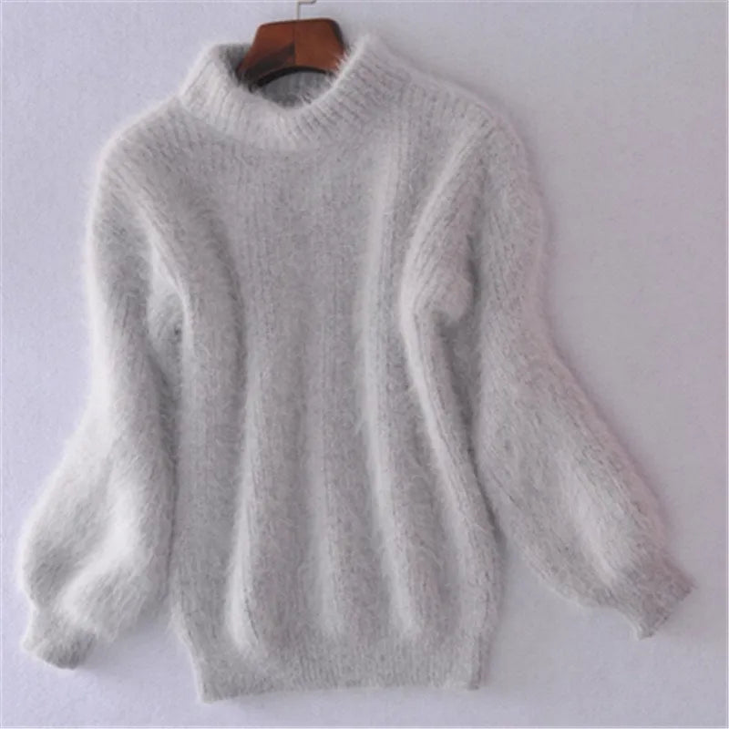 Jersey holgado de cachemira lisa de cuello alto para mujer | Ideal para otoño/invierno