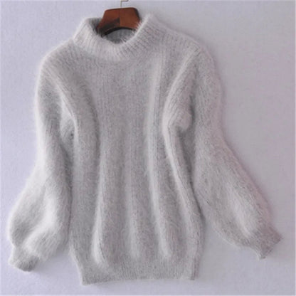 Jersey holgado de cachemira lisa de cuello alto para mujer | Ideal para otoño/invierno