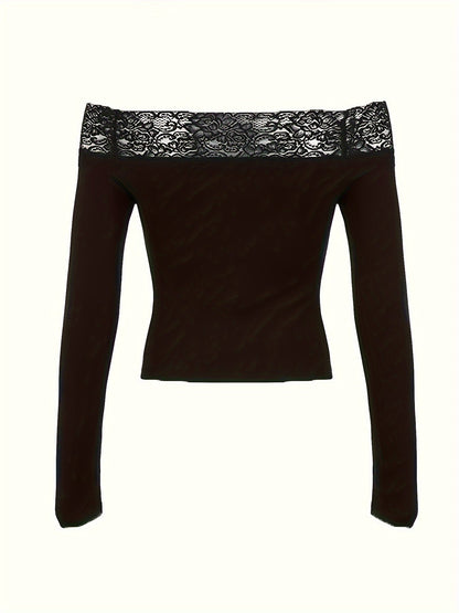 Y2K Elegant Lace Stitching One-Shoulder Fit Long Sleeve Top for Targeted