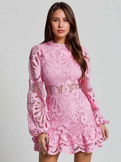 Puff Sleeve Lace Dress Birthday Party A-line Mini Dress For Women 2026