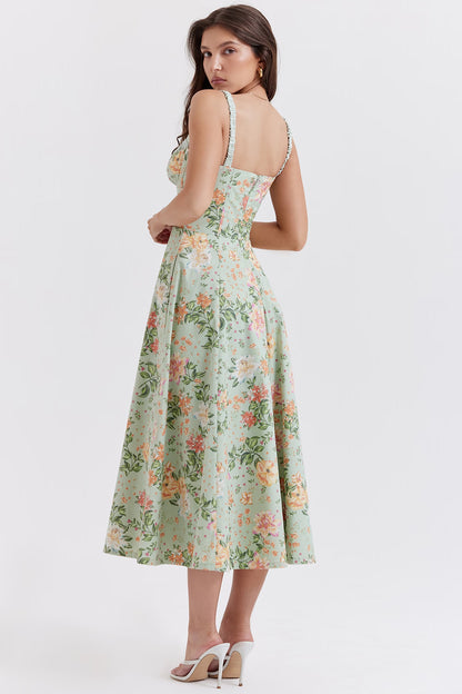 light jade print bustier sundress