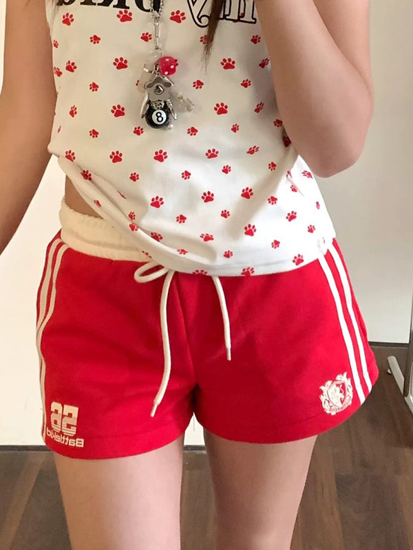 Hot Girl Color Block Drawstring Casual Shorts
