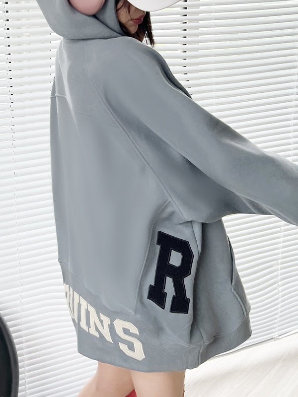 Letter Print Kangaroo Pocket Oversized Hoodie