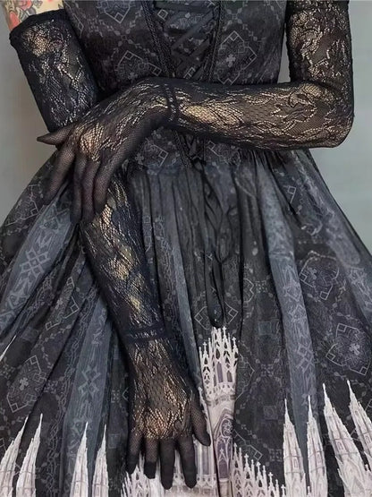 Gothic Hollow Out Net Lace Long Gloves