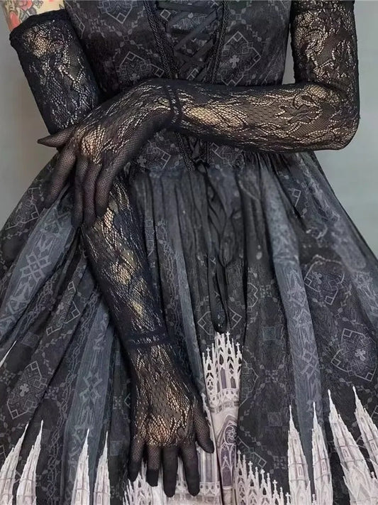 Gothic Hollow Out Net Lace Long Gloves