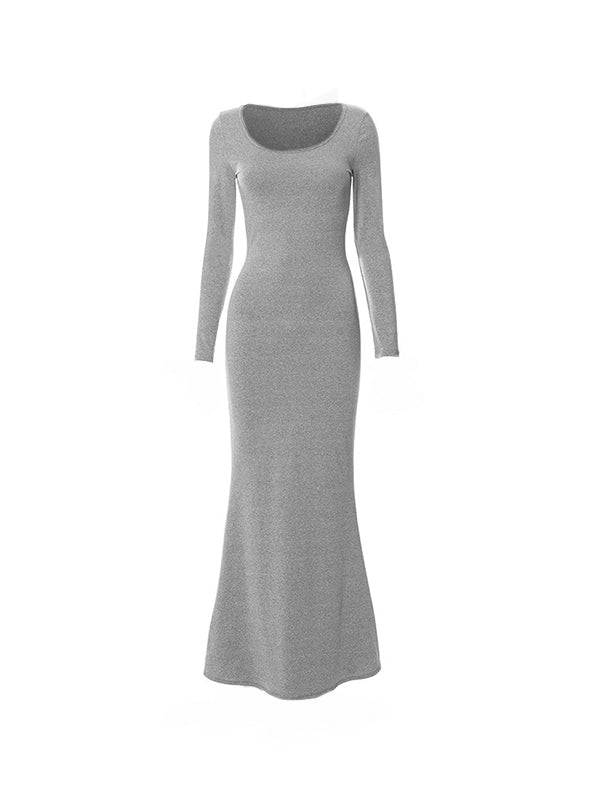 Solid Color Wrap Hip Slim Maxi Dress