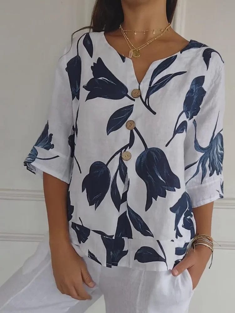 Thalassa - Blusa con escote en V - Elegante - Estilo atemporal - Ropa para el día a día