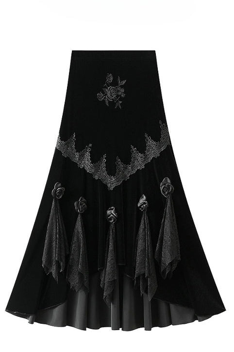 Gothic Embroidered Black Velvet Mermaid Skirt