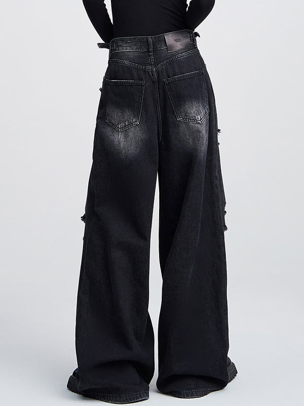Loose high-waisted versatile straight leg Ripped Jeans