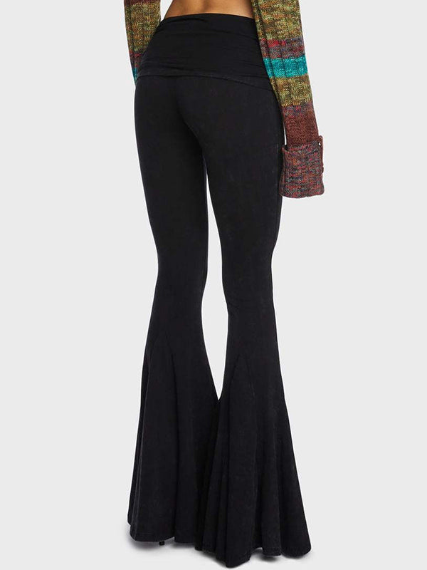 Solid Mid Rise Flare Leg Pants