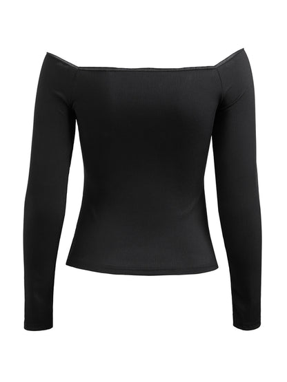 Spider Print Off Shoulder Slim Long Sleeve Tee