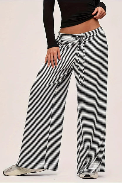 Color Block Stripe Casual Relaxed Straight Pants