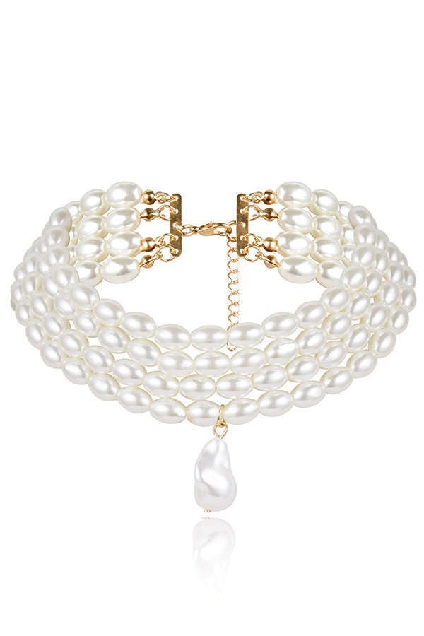 Stylish Geometric Pearl Beaded Multi-Layer Necklace