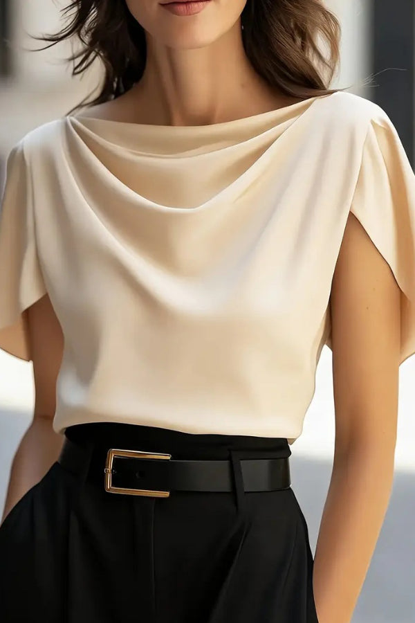 Solid Color Satin Drape Casual Loose Short-sleeved Top