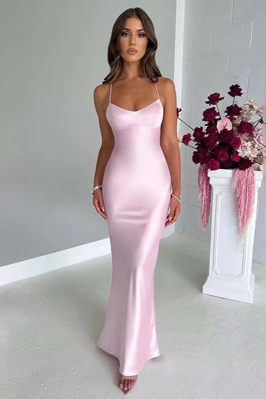 Back Tie Spaghetti Strap Formal Dress