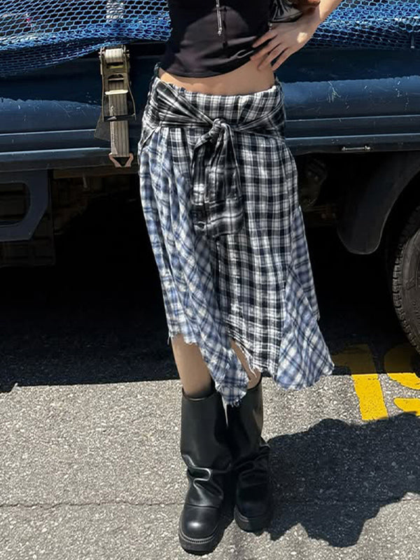 Checkered Patchwork Maxi Skirt