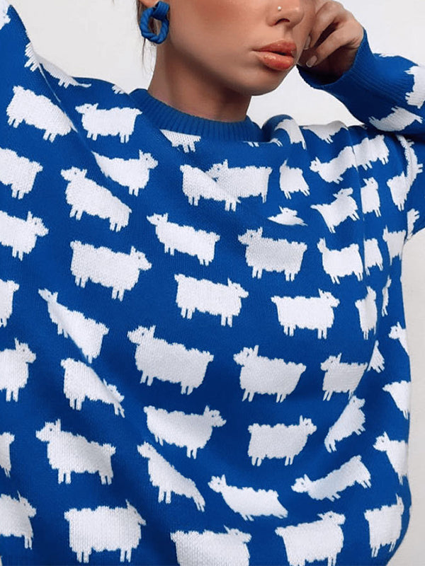 Alpaca print crew neck sweater
