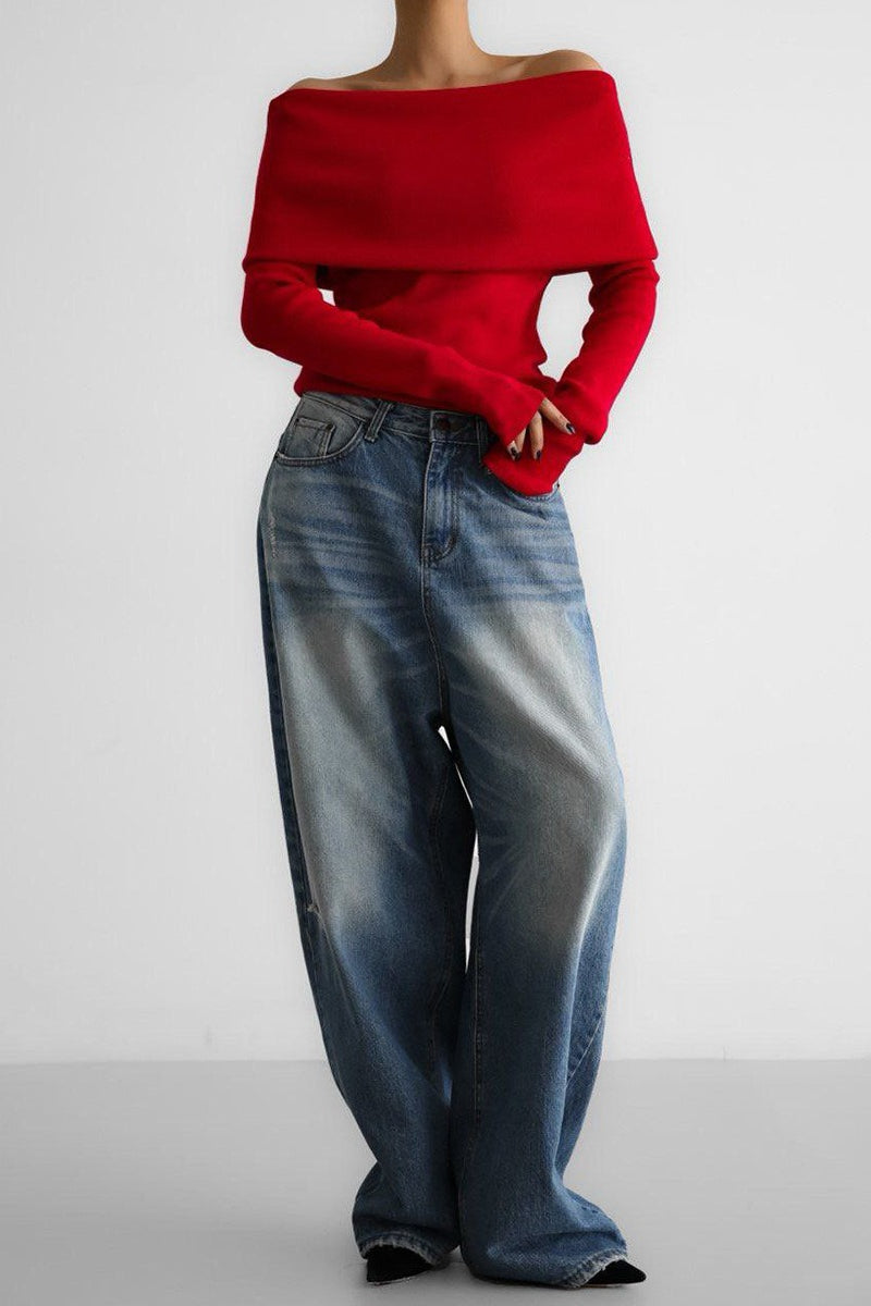 Sexy Off Shoulder Ribbed Sweater