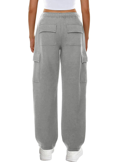 Solid Multi Pocket Elastic Waist Sweatpants