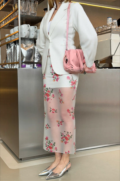 Floral Sheer High Waist Slit Straight Skirt