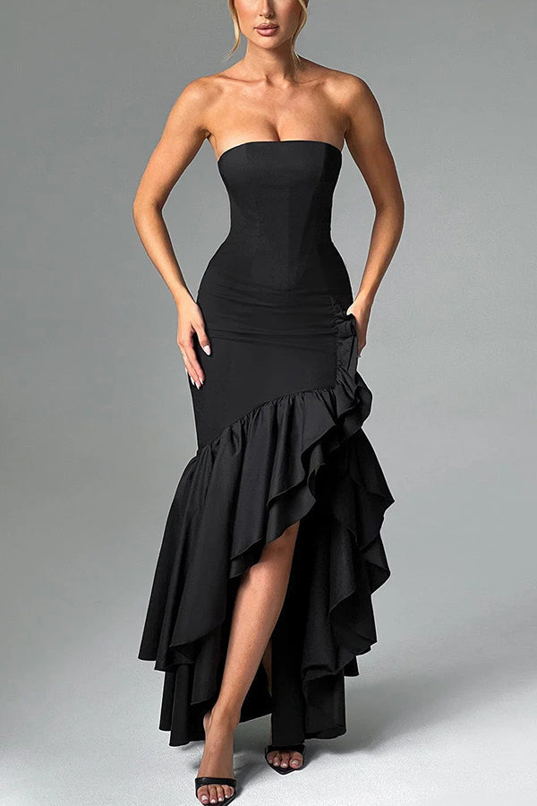 Ladies' sexy off shoulder, sexy off shoulder strapless, hip hugging, irregular wave fashion party dress