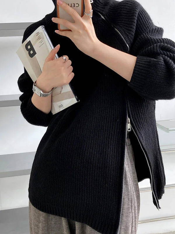 Jersey de cuello alto extragrande para mujer con cremallera lateral | Ideal para otoño/invierno