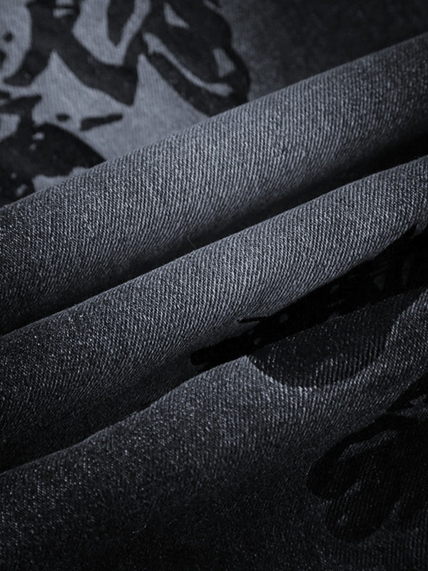 Vintage Plant Print Low Rise Flare Jeans