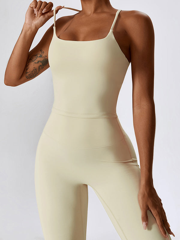 Sporty Solid Quick Dry Cami Top & Flared Pants Set