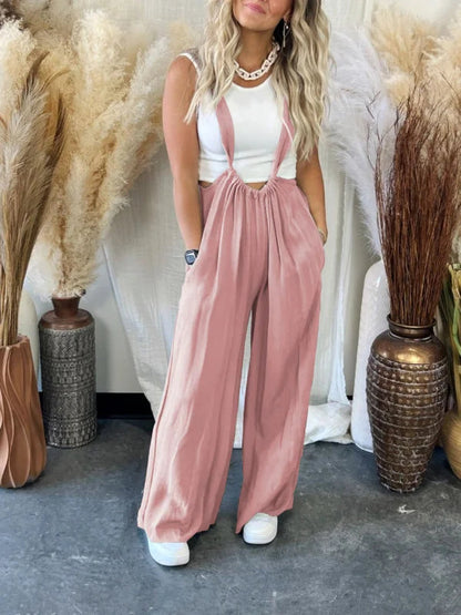 Women's Casual High Waist Jumpsuit Two Piece Set with Ruffles Pocket | Ideal for Spring/Summer