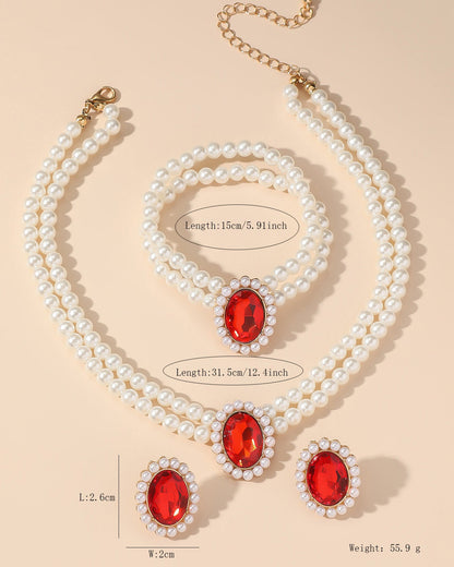 Double-Layer Imitation Pearl 3 Piece Jewelry Set