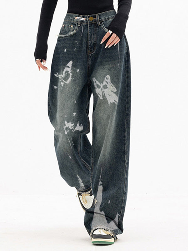 Butterfly Print Boyfriend Jeans