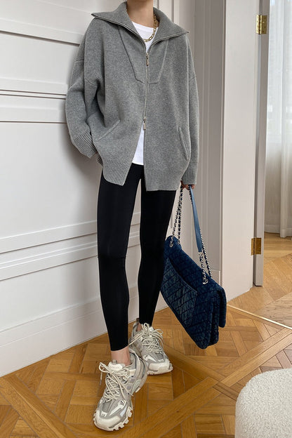 Double Zipper Shawl Collar Sweater