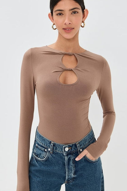 Sexy Solid Cutout Long Sleeve Fitted Base Layer