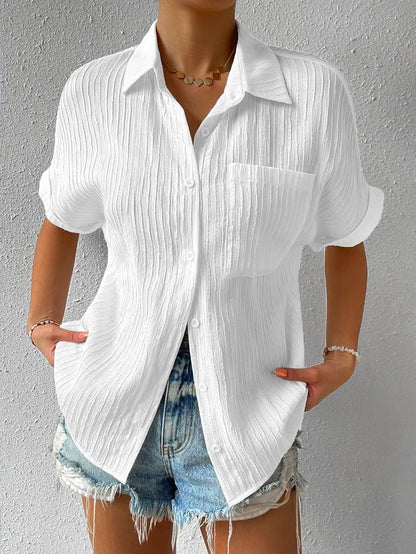 Blusa de manga corta con estampado clásico para mujer con botones | Ideal para Lente/Zomer
