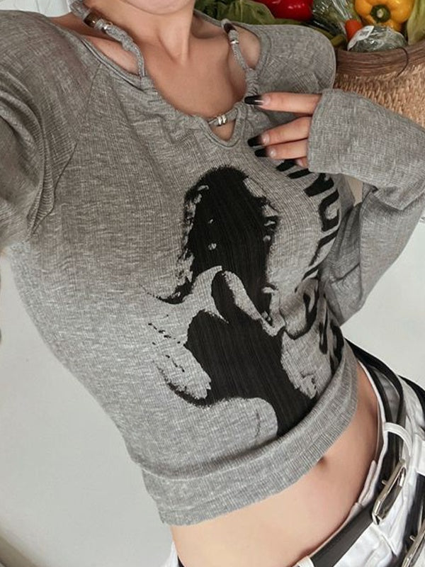Print Halter Slim Knit Top