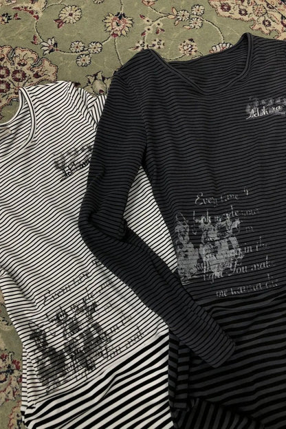 Y2k Punk Striped Long Sleeve Knit Top