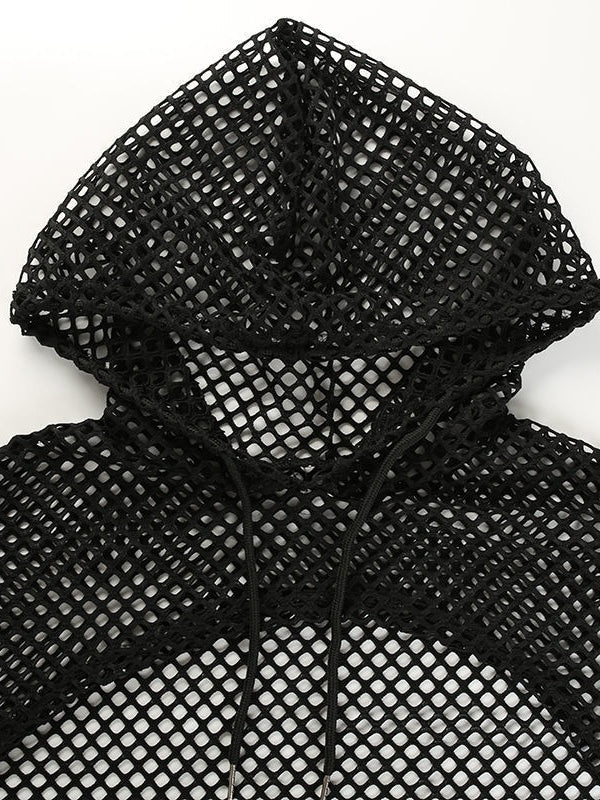 Dark Sheer Mesh Hooded Top
