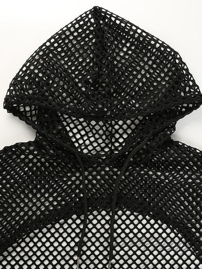 Dark Sheer Mesh Hooded Top