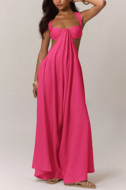 Solid Color Casual Camisole Loose Stretch Wide-leg Jumpsuit