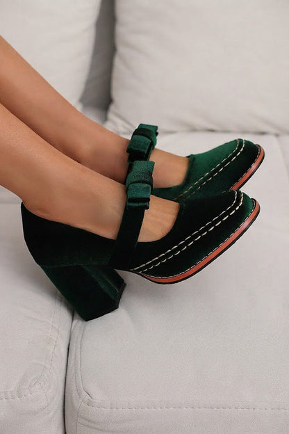 Square-toe Bow High Heels