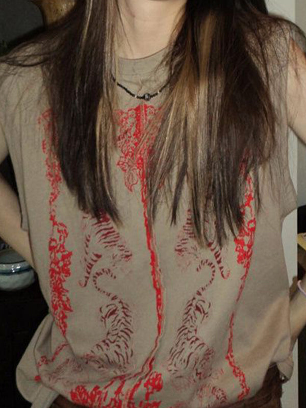 Retro Printed Loose Tank Top