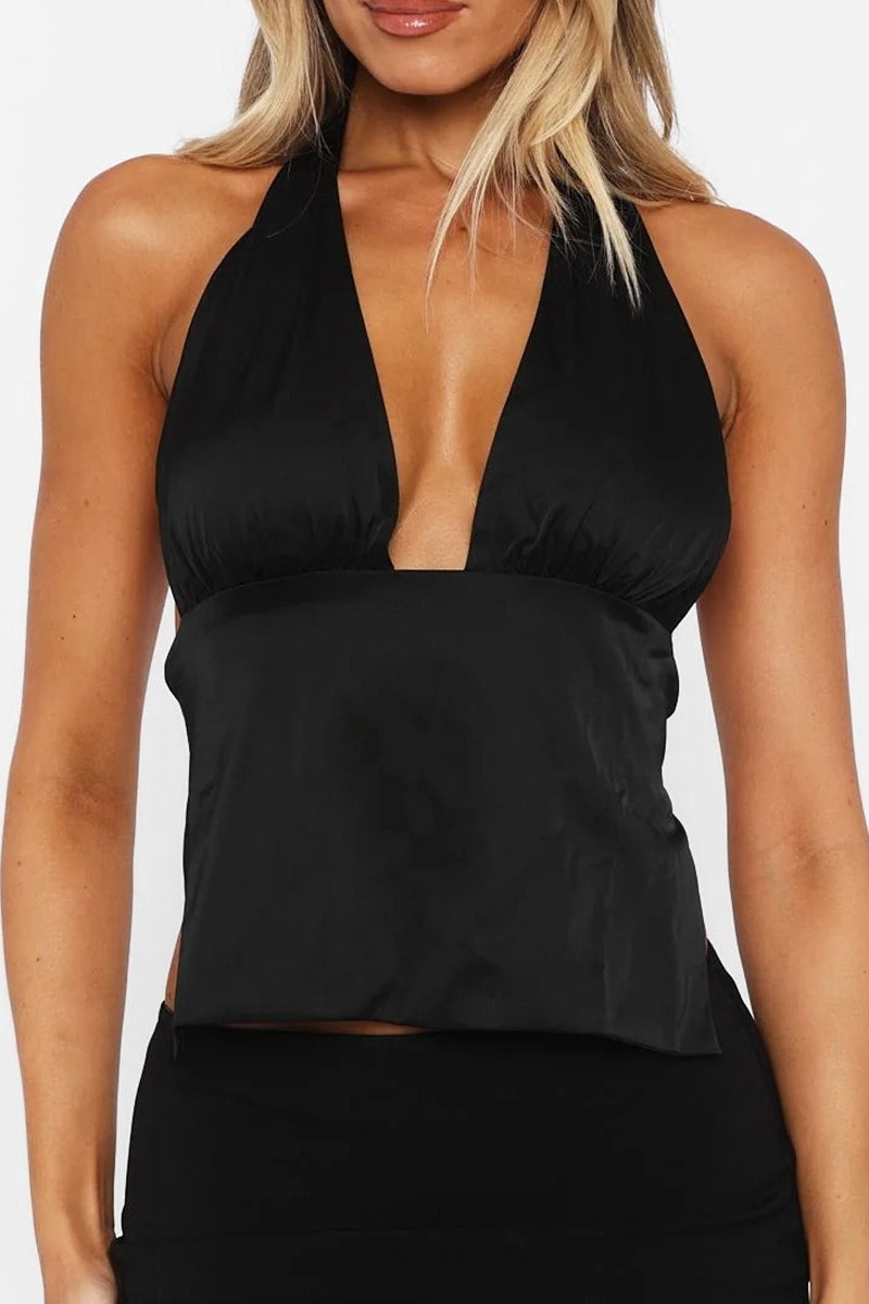 Sexy Deep V Halter Backless Sleeveless Crop Top