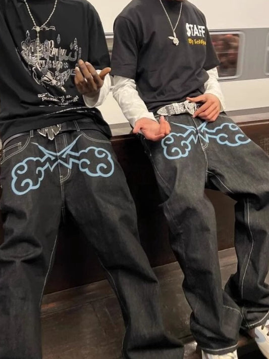 Punk Rock Y2K Print Men's Straight Denim Pants