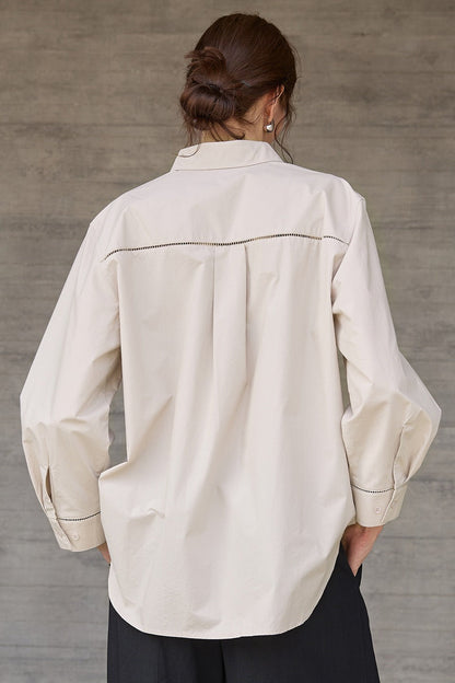 Long Sleeve Cotton Lapel Collar Blouse