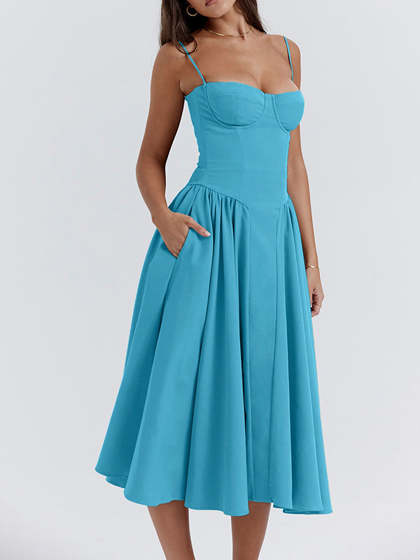 Vintage Solid Cami Midi Dress