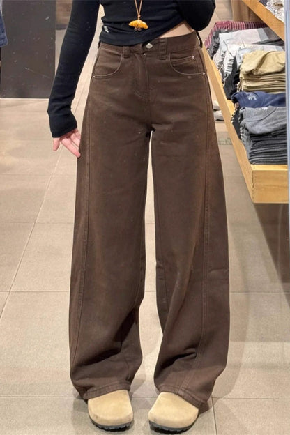 Curved Hem Straight Leg Wide Leg Jeans