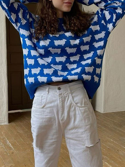 Alpaca print crew neck sweater